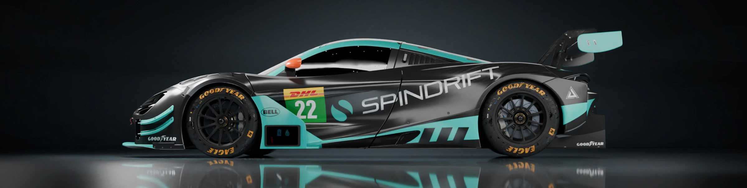 FIA WEC McLaren 720S GT3 race car livery design featuring custom high-performance sponsor graphics by Spindrift Motorsport.