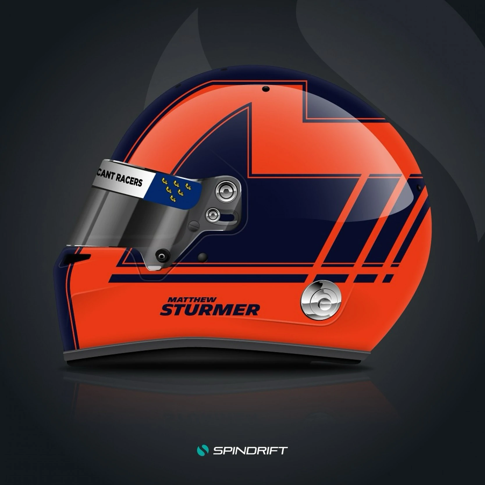 Heritage-inspired Bell RS7 Carbon design for Matthew Sturmer, paying tribute to Gilles Villeneuve's classic arrowhead pattern.