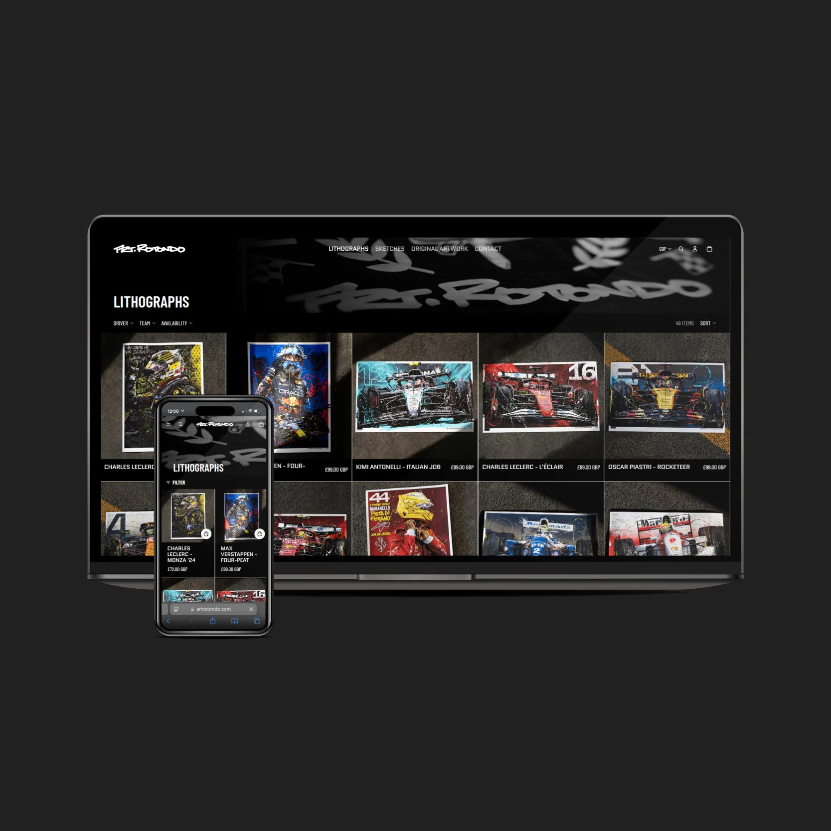 Motorsport Website Design for Art Rotondo Motorsport Artist by Spindrift
