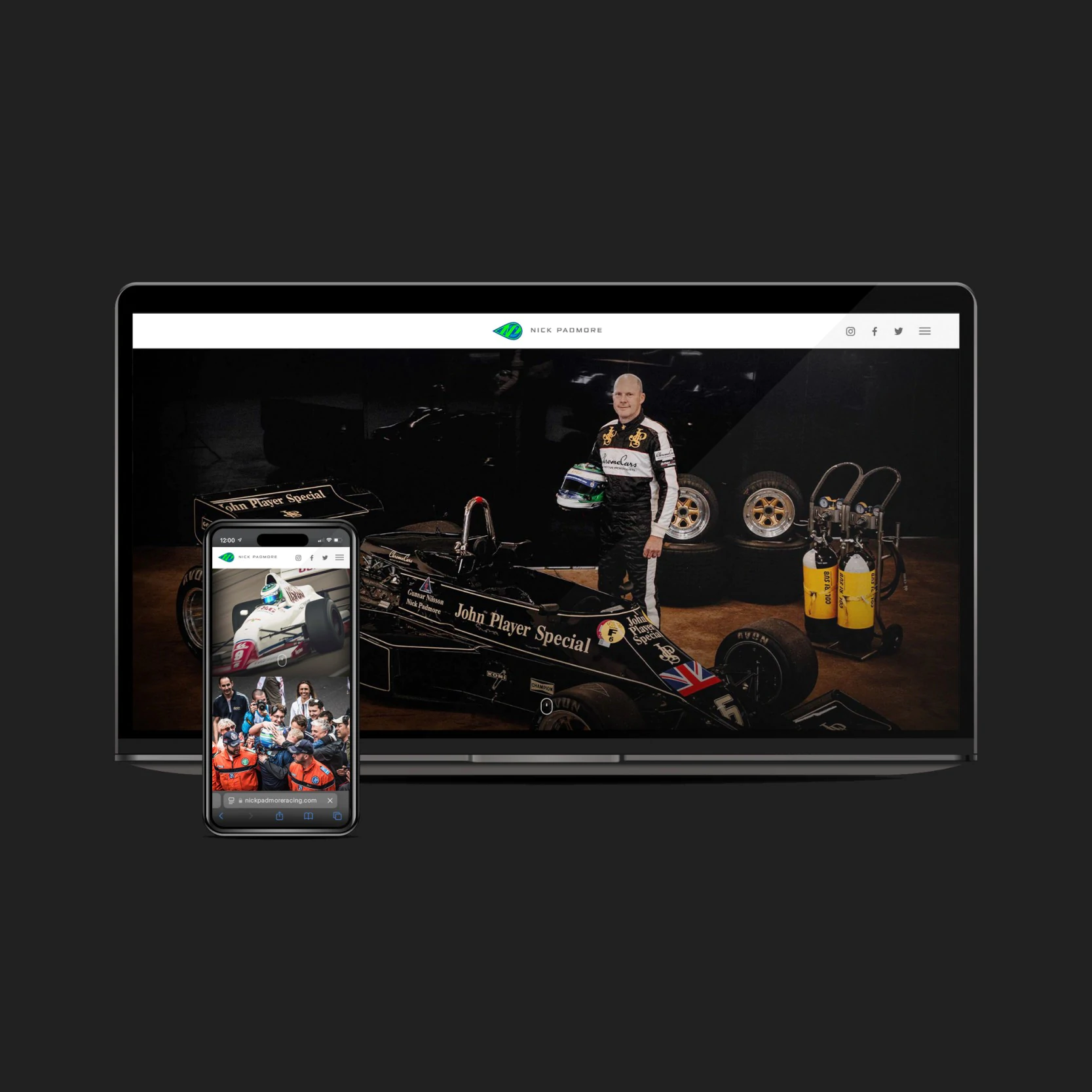 Custom motorsport website design created for Nick Padmore.