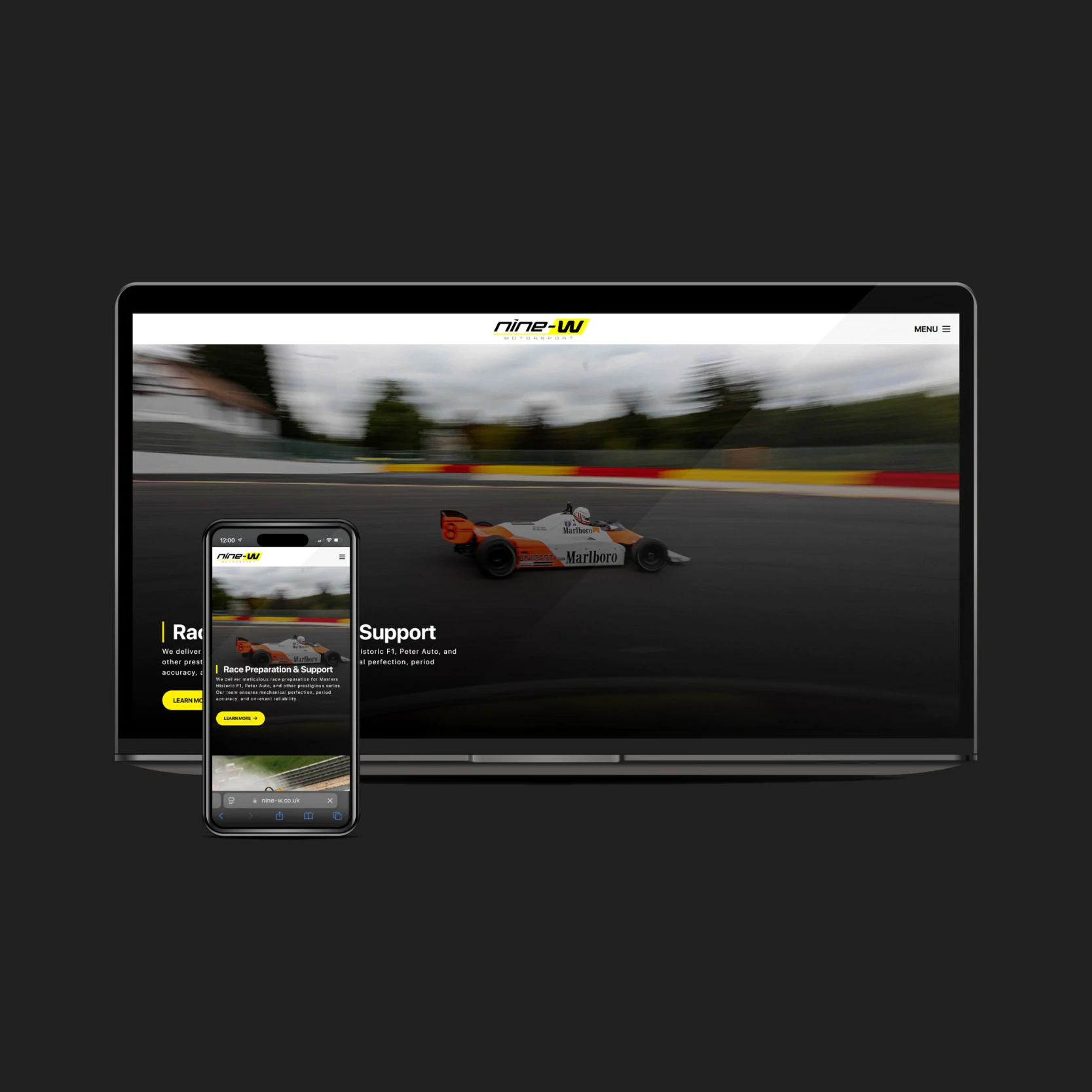 Bespoke motorsport website design created for Nine-W Motorsport.
