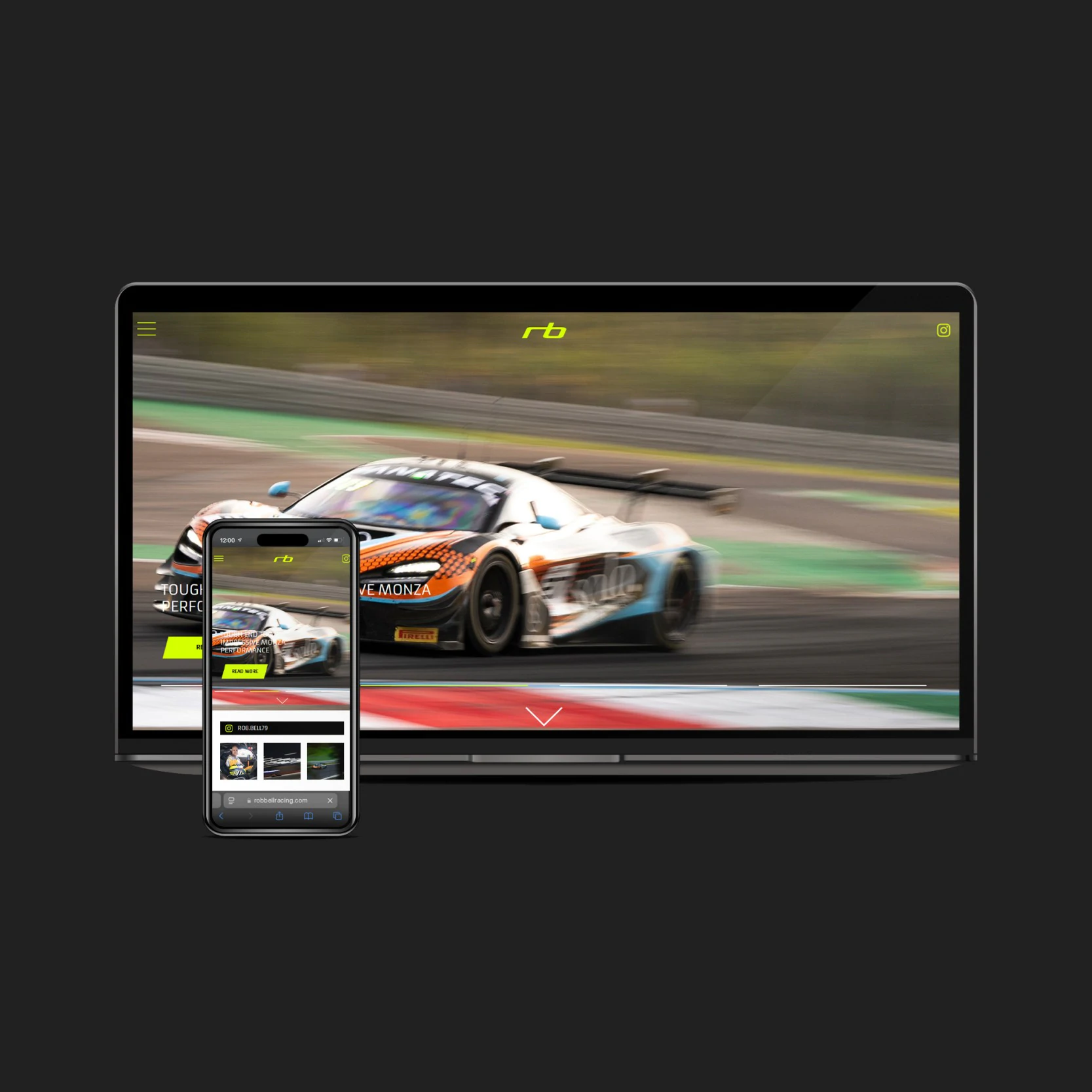 Premium motorsport website design created for Rob Bell Racing.