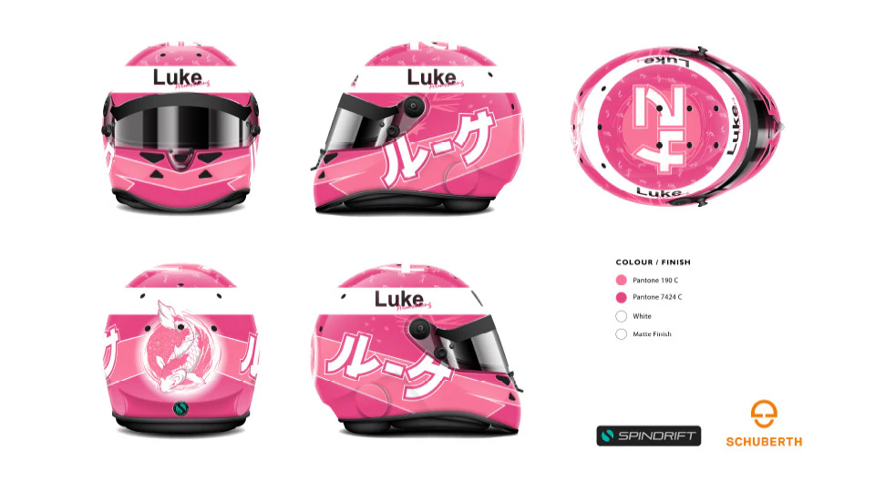Premium custom Schuberth SK1 helmet design for Luke Armstrong, demonstrating high-fidelity technical rendering and precision sponsor placement.