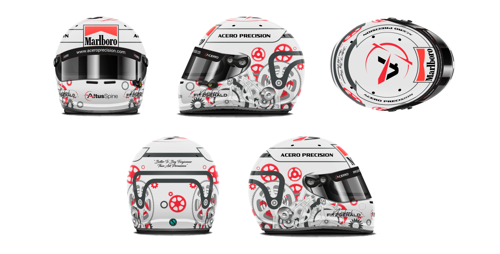 Intricately layered Arai GP-7 SRC helmet design, integrating gear motifs and technical aesthetics.