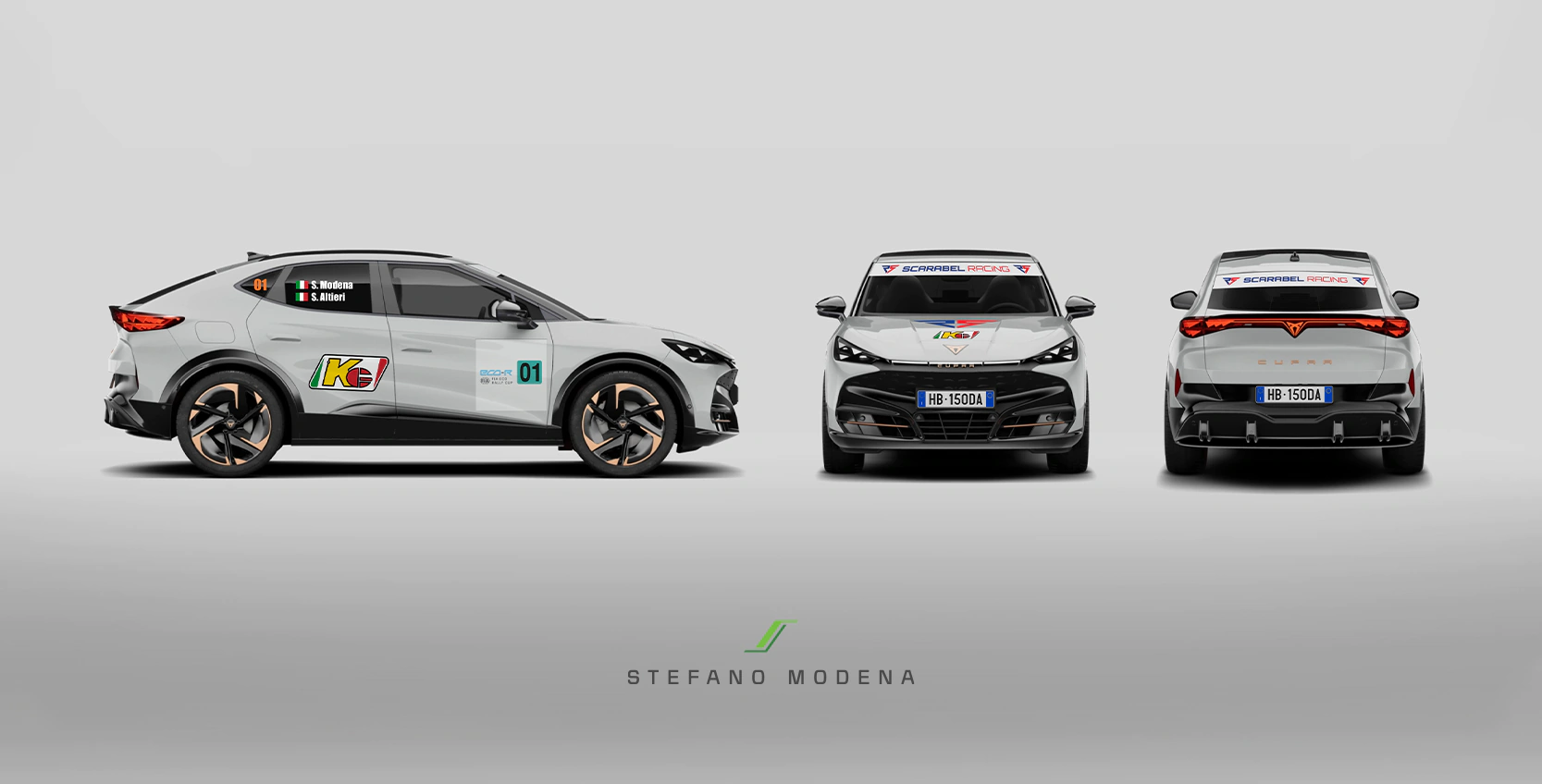 Technical vector illustration of the Stefano Modena Cupra Tavascan for FIA Eco Rally.